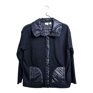Zenergy By Chico's Wool Blend Navy Mixed Fabric Sweater Jacket Snap Button S/4